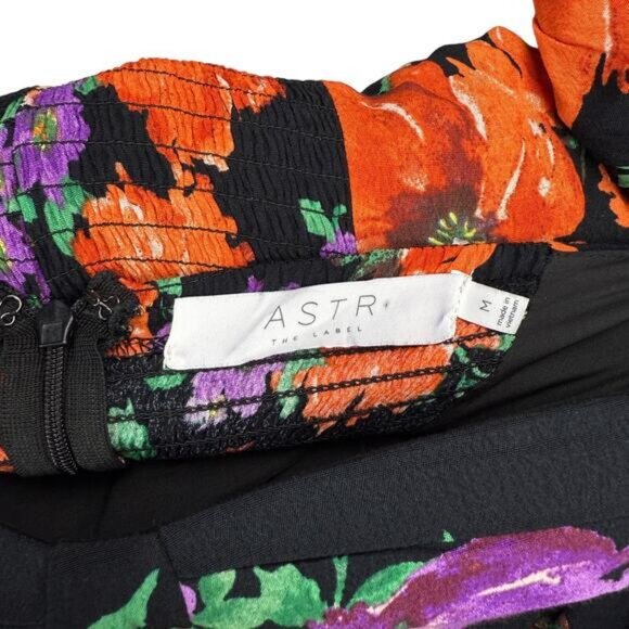 NWT ASTR Off Shoulder Ruched Mini Dress in Black Red Floral Size Medium - Picture 8 of 9